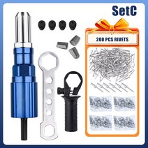 리벳도구전기 리벳 건 2.4mm4.8mm 너트 드릴 비트 어댑터 무선 팅 도구 삽입 풀 전동 공구 액세서리 홈, 03 SetC 200PCS
