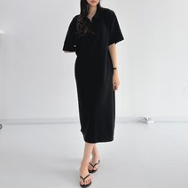 블레스유 여성 반팔 카라 반집업 롱 루즈핏 빅사이즈 원피스 봄 여름 가을 ~77