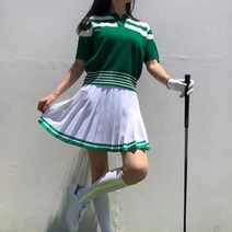 로로얼로이 골프치마 그린 배색 스트라이프 플리츠 큐롯 골프스커트