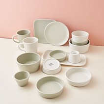 내방어때 라씨에뜨 오브 솔트베이지&허브그린 2인식기 신혼부부 세트, 2인 홈세트(15P), 오브솔트베이지/허브그린믹스2인식기홈세트