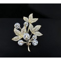 케이디엠 행운 고급 큐빅 나뭇잎 진주 브로치 정장 패션 옷핀 선물