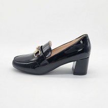 구두모모 여성용 라운드토 골드장식 로퍼힐 면접구두 (5.3cm)
