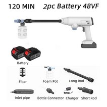 자동차 고압 세차기 세척기 350W 20000mAh 45Bar 무선 세탁기 손세차, 흰색 2 배터리