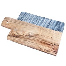 Crocon 주방 장식용 나무 및 대리석 도마 35.6 x 15.2씨엠 CM(14 6인치) 손잡이가 달린 스테이크 과일용 서빙 보드 트레이로 빵용 요리사를 위한 최고의 선물, 2o wood and marble cutting bo