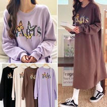 러브포텐 여성 루즈핏 긴팔 롱원피스 옆트임 가을 쭈리면 롱 원피스 빅사이즈 코튼면 나염 긴팔 퍼프소매 원피스 [달콤디저트포함]