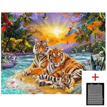 MJS 보석십자수 50 x 40 cm 캔버스형 세트 (비즈함 증정) BSX10, 호랑이 동산