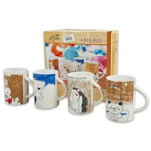 애니멀 머그 4개 세트 토끼 강아지 머그컵 박스포장 머그잔