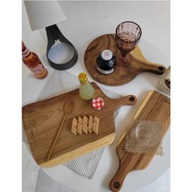 SM 시그니쳐 원목 월넛 통나무 통원목 도마 플레이팅 플레이트 원형&사각 핸들 손잡이 우드 도마, 시그니쳐 도마 - 중