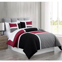 Chezmoi Collection Bernard 7피스 풀 베드 인 어 백 이불 세트 시트 포함 - 경량 블루 블랙 그레이 패치워크 퀼트 메달리온 침구 사계절용 320048, Red/Gray/Black_Full
