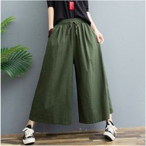 여성 통바지 와이드 여름 봄 가을 치마 통 밴딩 마 린넨 고무 큐롯 바지 팬츠
