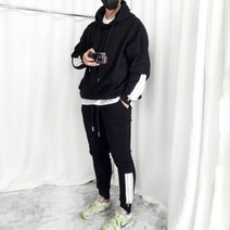 지퍼배색 후드 트레이닝복 세트 / 블랙 그레이 보카시