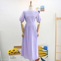 헤이뽀 / 포카 플리츠 라운드 린넨 여름 반팔 롱 원피스