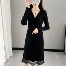 JUST FEEL!NG 긴팔 패치 레이스 롱원피스 리본원피스 레이스원피스 빅사이즈원피스 이너웨어 브이넥원피스
