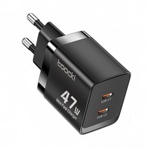 Toocki 47W pps pd 3.0 듀얼 C타입 GaN 초고속 충전기 한국 플러그, 블랙, 1개