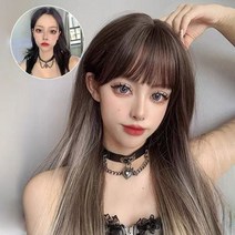 핑크비올라샵 / 리사 투톤 탈색 브릿지 앞머리 뱅 긴생머리 통가발