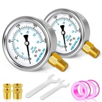 MEANLIN MEASURE 0~160Psi 스테인리스 스틸 0.6cm(1/4인치) NPT 6.4cm(2.5인치) 페이스 다이얼 액체 충전 압력 게이지 WOG 워터 오일 가스 하단, 0-200Psi/2PCS, Lower Mount, 0-200Psi/2PCS