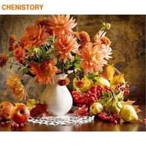CHENISTORY 꽃 풍경은 자신이 방 작품에 대 한 번호로 캔버스에 아크릴 페인트 페인팅 도면 번호 키트에 의해 회화를 수행, 60x75cm diy frame