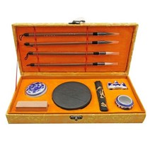 서예세트 10pcs 전통 쓰기 브러시 와셔 홀더 잉크 스톤 잉크 스틱 인감 잉크 패드 초보자 애호가를위한, 하얀