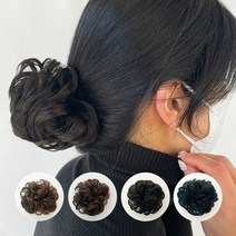 에이치플러스몰 똥머리 가발 면접 승무원 머리 가채 곱창 당고머리 컬, 3컬머리-브라운블랙, 1개