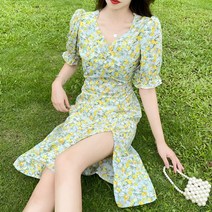디벨리드 에픽걸 브이넥쉬폰절개원피스 반팔 여름 쉬폰 원피스
