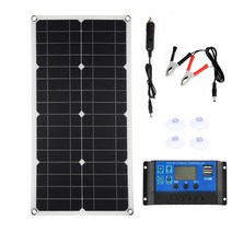 1+1 태양전지판 아파트 태양광 모듈 미니태양광설치 태양열판 100w 20a 컨트롤러 12v 듀얼 usb 포트 야외 휴대용 배터리 충전기 휴대 전화 자동차 요트 rv 4, 20a 컨트롤러 포함
