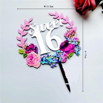 꽃초 돈보약 어버이날 포토존 샌드세레머니 브라이덜샤워 소품대여 축사 케이스 대두피켓 새로운 번호 꽃 sweet16 18 21th 아크릴 케이크 토퍼 컬러 인쇄 케이크 토퍼 파티, cq035-02