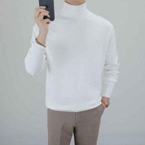 로코비전 남성 목폴라 니트 캐시미어 터틀넥 오버핏 부드러운 스웨터