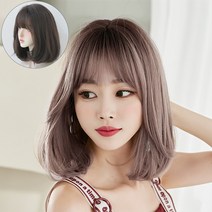 Routop 여성 가발 단발 머리둘레 조절 가능 무광 머릿결 자연스러움 가발 케어 서비스, 초코색