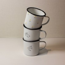 캠핑용 빈티지 법랑 머그컵 컵받침 티스푼 세트 시리얼 잔 선물용, 버드컵+티코스터+티스푼