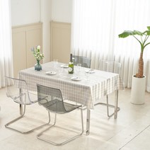 별빛감성 린넨 코팅 및 방수 테이블보 식탁보, PVC격자그레이, 4인(138x180cm)