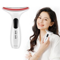 Routop 갈바닉 얼굴 목 마사지기 45도 온열 3색 LED EMS미세전류 이온도입 음파 진동 USB충전식, 흰색