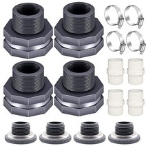 Tnuocke 4피스 PVC 벌크헤드 피팅 1.9cm(34인치) 물탱크 커넥터 어댑터 레인 배럴 수족관 수영장용 스루 벌크 파이프 피팅(그레이)H007, 4Pcs 3/4inch kit