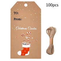 100 피스 크리스마스 크래프트 종이 선물 태그 제설기 산타 트리 매달려 레이블을 끈 DIY 공예 이름 카드, 51