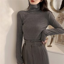 슬림줄무늬윗도리 긴 소매 맷돌 털티셔츠 여성 목폴라 겨울 가을 두꺼운 이너 풀오버 후드 상의 1015429704