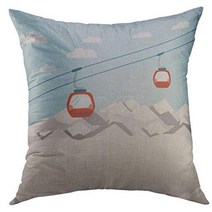 Mugod Decorative Throw Pillow Cover for Couch Sofa Blue Cable Red Ski Lift Gondolas Moving in Snow M, 1