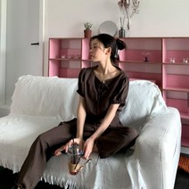여성 셔츠 블라우스 데일리 에르 밑단 밴딩 크롭 린넨