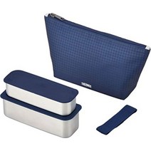 써모스 도시락 2단 슬림 프레쉬 635ml 더스티 여름 일본찬합 도시락통 샐러드 일본배송, 네이비 체크 + 635ml