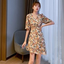 꽃무늬 7부소매 원피스 꽃가라 공주 미니원피스