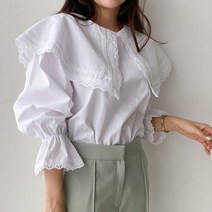 NewCare 봄여름 여성 빅 카라블라우스 프릴 레이스블라우스 여신뿜뿜