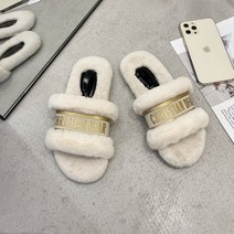 Plus Size 42 Plush Slippers Women Autumn and Winter New Fashion Metal Flat Cotton Non Slip Warm Zapa