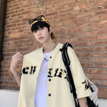 성격 유럽과 미국의 하이 스트리트 편지 자수 여름 남성 느슨한 캐주얼 반팔 셔츠