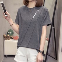 바비썬 F887 사선단추 여성 예쁜 여름 티셔츠(~4XL까지) 여자 루즈핏 빅사이즈 반팔티셔츠