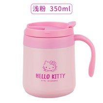 Hello Kitty Kitty 고양이 커피잔 사무용 컵 머그컵 텀블러 316 스테인리스 벨트 덮개 컵 콜드컵 보온 보냉 커피 텀블러, 350ml, 핑크/핑크