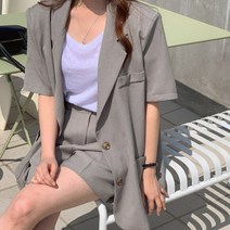 여자 데일리 직장인 캐주얼 정장코디 루즈핏 반팔 자켓