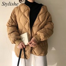퀄팅 누빔 깔깔이 가을 겨울 경량 자켓 가 퀼트 재킷 여성 카키 오버사이즈 아가일 패딩 재킷 코트 여성 패션 두꺼운 네이비 블루 파카