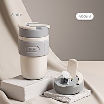 세라믹 라이너 열 낯 짝 316 스테인레스 스틸 열 병 커피에 대 한 빨 대 물병으로 오래 지속 열 보존, 400ml, White