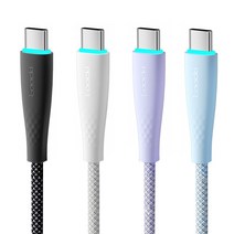 TOOCKI LED 마카롱 PD100W C타입 to C타입 초고속 충전케이블 4개입 세트, 1M