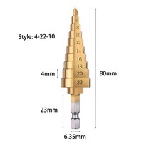 우드카빙키트 접목도 조각도 스텝 드릴 비트 4-12mm 4-20mm 4-22mm hss 스트레이트 그루브 티타늄 코팅 목재 금속 구멍 커터 코어 목공 전동 공구 세트, 육각형, 4-22-10