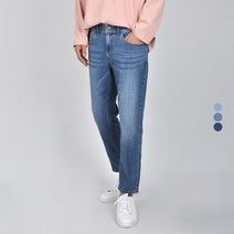 가이스토리 남자 남성 테이퍼드핏 데님 팬츠 워싱진 9부 밴드 바지 에코히든밴딩청바지