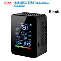 실내 공기질 측정기 농도 휴대용 산소 습도 공기 이산화탄소 미세먼지 6in15in1 CO2 미터 테스터 232, 협력사, 블랙 5in1
